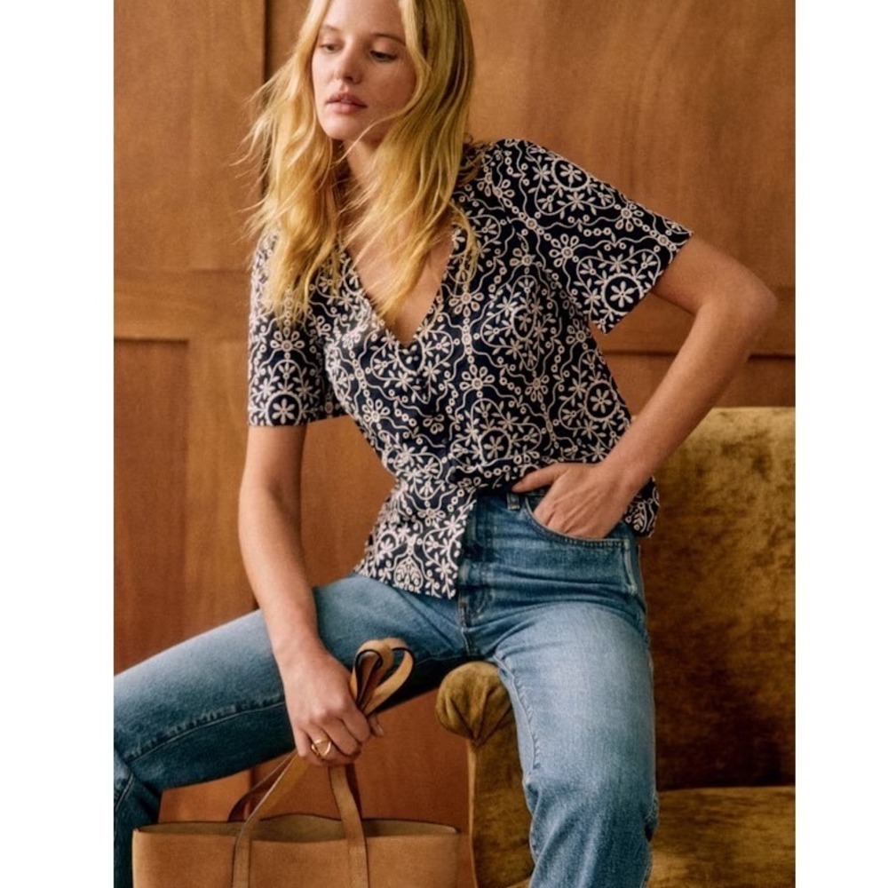 Sézane Emma Floral Embroidery Blouse 36